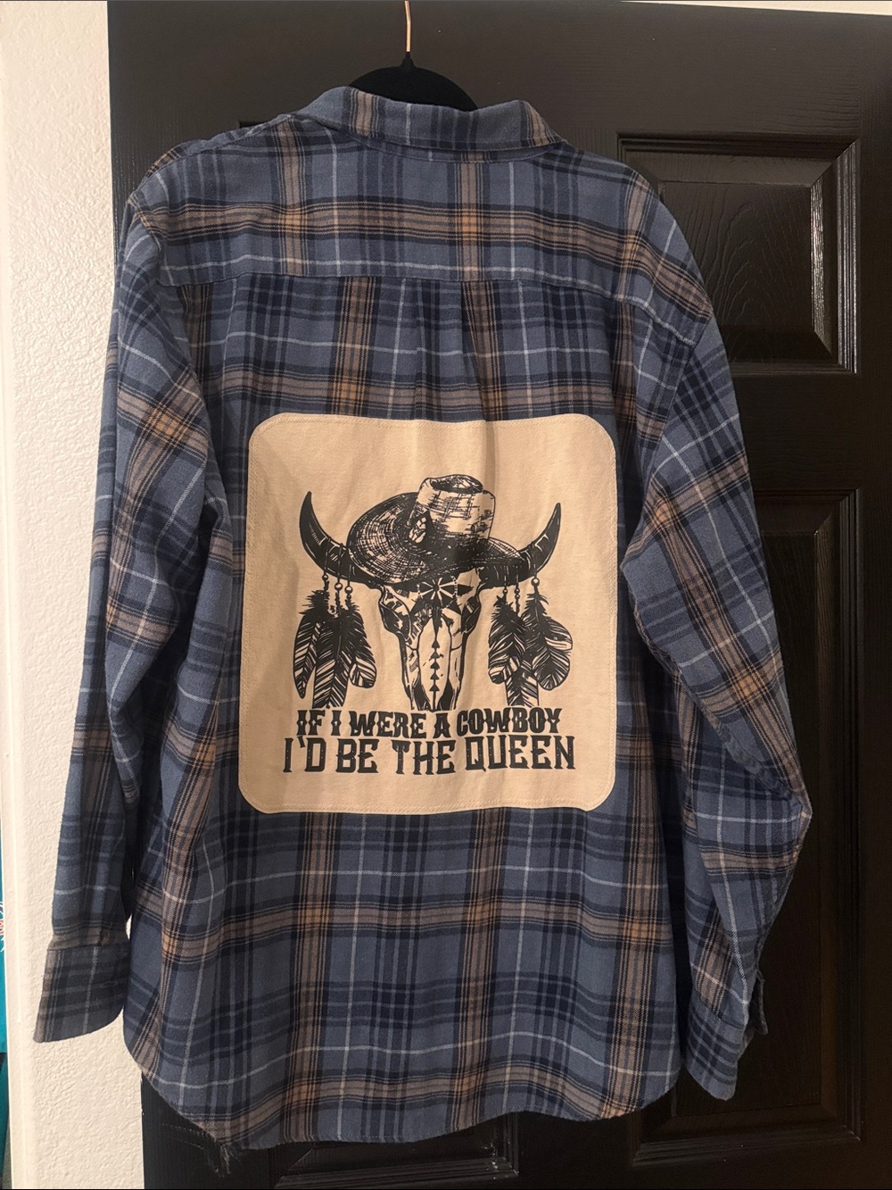 Arrow Blue and Tan Plaid Button-Down Shirt with Graphic Back